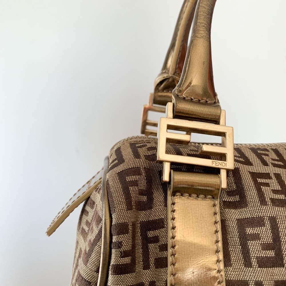 Sold Auth VTG Fendi Zucchino Mini Boston Bag Gold - Picture 8 of 16